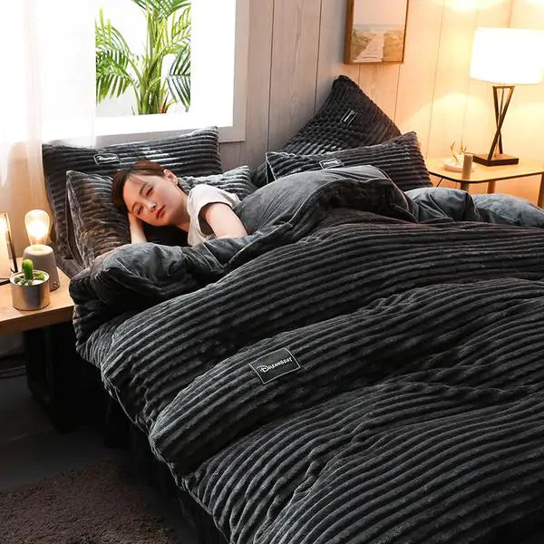 Corduroy Velvet Duvet Bedding Set Towed To Adventure