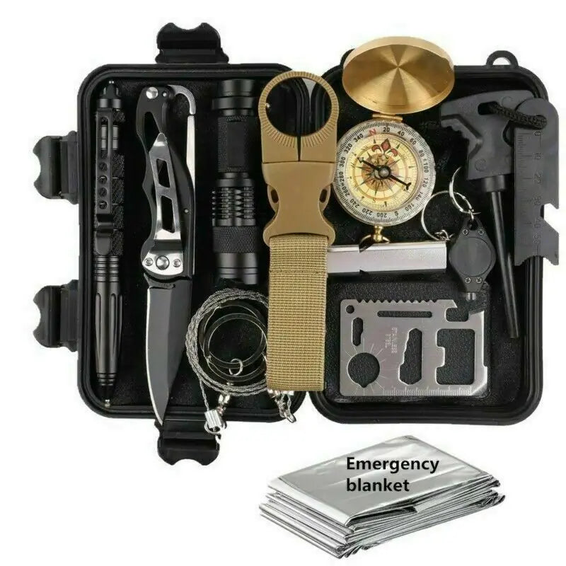 14 in 1 Outdoor Emergency Survival And Safety Gear Kit Camping Tactical Tools SOS EDC Case Towed To Adventure