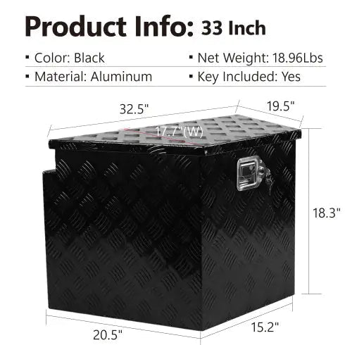33 Inch Heavy Duty Diamond Plate Aluminum Trailer Tongue Box Pickup Truck Tool Box Storage Organizer With Weather Resistant Seal, Lock Keys Black 32.5x20.5x18.3 My Store