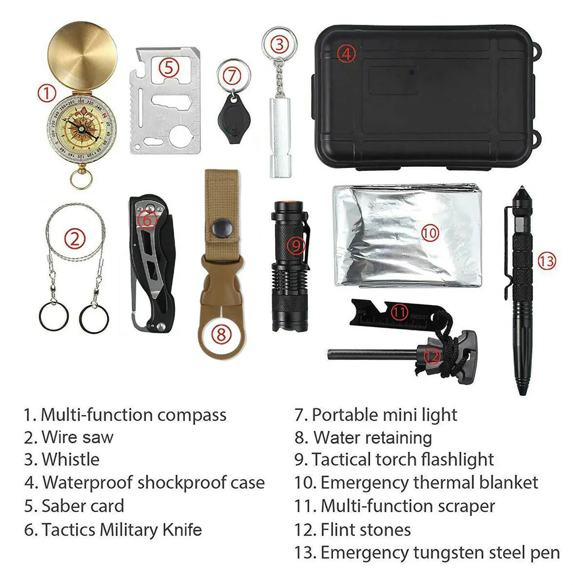 14 in 1 Outdoor Emergency Survival And Safety Gear Kit Camping Tactical Tools SOS EDC Case Towed To Adventure