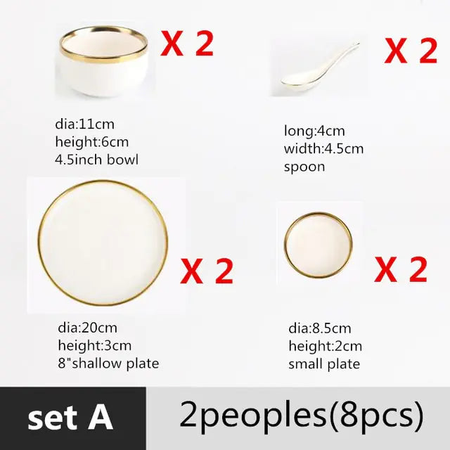 High-quality Matte Gilt Rim White Porcelain Dinner Tray Kitchen Plates Ceramic Tableware Food Dishes Rice Salad Noodles Bowl Towed To Adventure