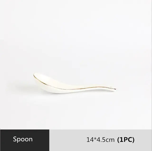 High-quality Matte Gilt Rim White Porcelain Dinner Tray Kitchen Plates Ceramic Tableware Food Dishes Rice Salad Noodles Bowl Towed To Adventure