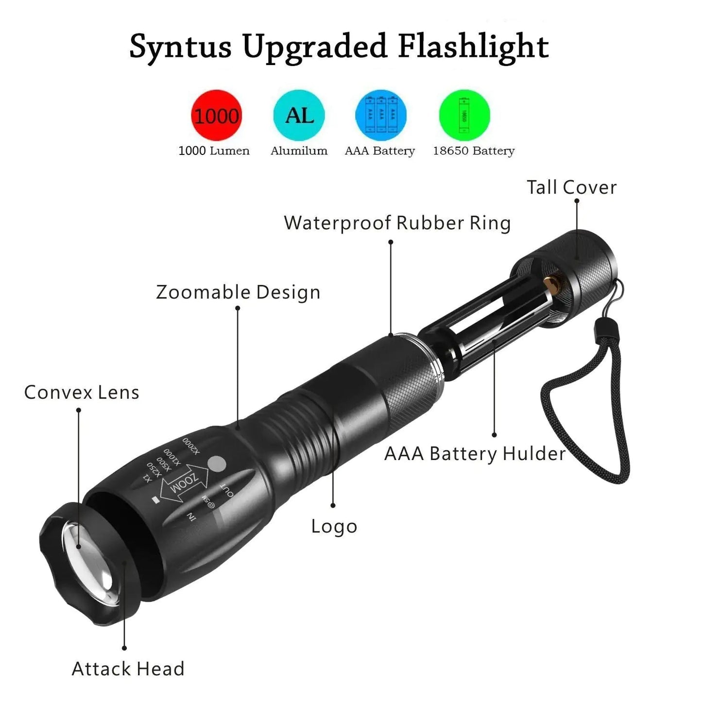 Portable Mini Flashlight LED ZOOM Torch Hunting Zoomable Flashlight Torch Light Towed To Adventure