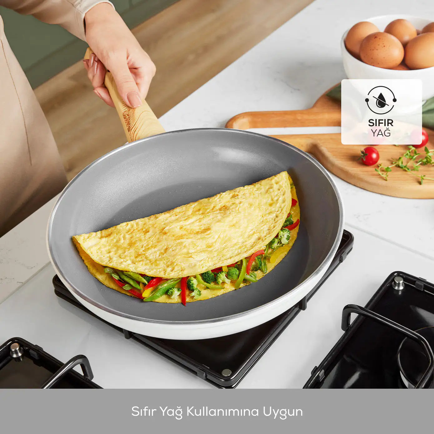 Karaca Swiss Crystal 6 Pieces Midi Pan and Cookware Set - Creamy Towed To Adventure