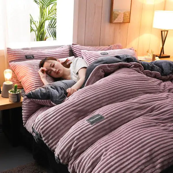 Corduroy Velvet Duvet Bedding Set Towed To Adventure