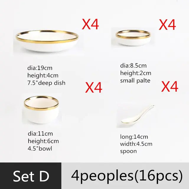 High-quality Matte Gilt Rim White Porcelain Dinner Tray Kitchen Plates Ceramic Tableware Food Dishes Rice Salad Noodles Bowl Towed To Adventure