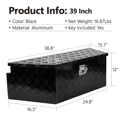 39 Inch Aluminum Utility Trailer Tongue Tool Box 5 Bar Tread Trailer Tongue Box Waterproof Under Truck Storage For Pick Up Truck Bed, RV Trailer, ATV With Lock & Keys 38.8x16.5x12