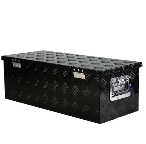 30 Inch Heavy Duty Black Aluminum 5 Bar Tread Tool Long Box Truck Pickup Trailer Toolbox Underbody Storage  Lock   Keys