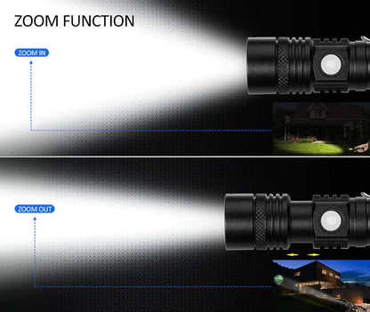 Super Bright 90000LM LED Tactical Flashlight Zoomable With Rechargeable Battery Towed To Adventure