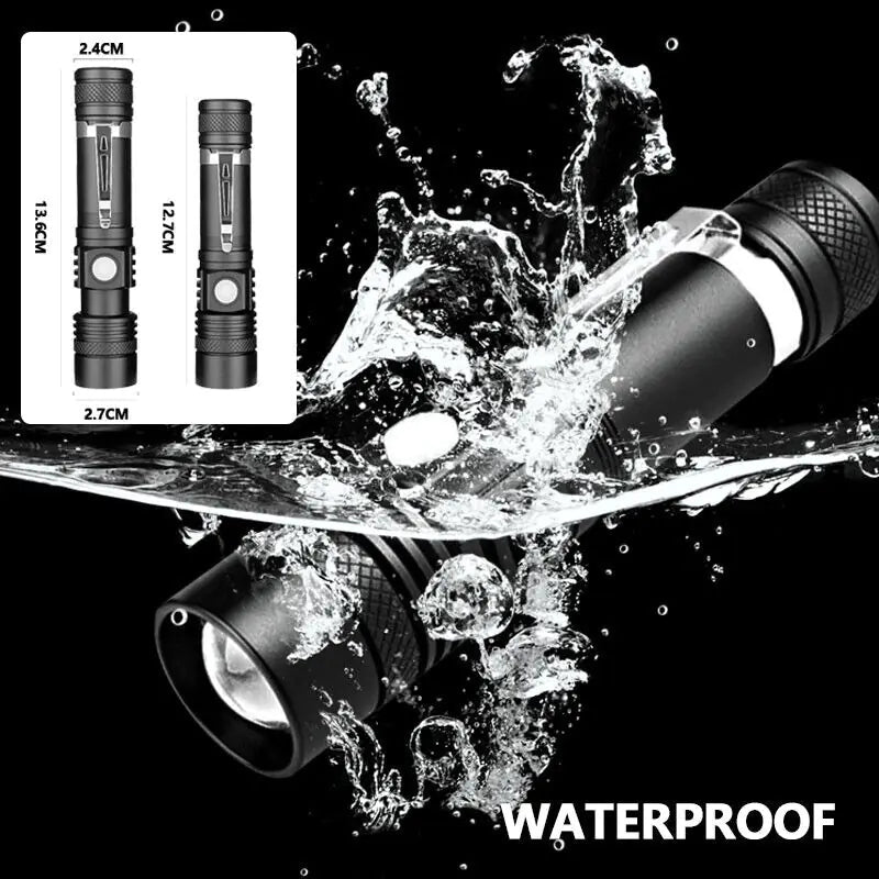 Super Bright 90000LM LED Tactical Flashlight Zoomable With Rechargeable Battery Towed To Adventure