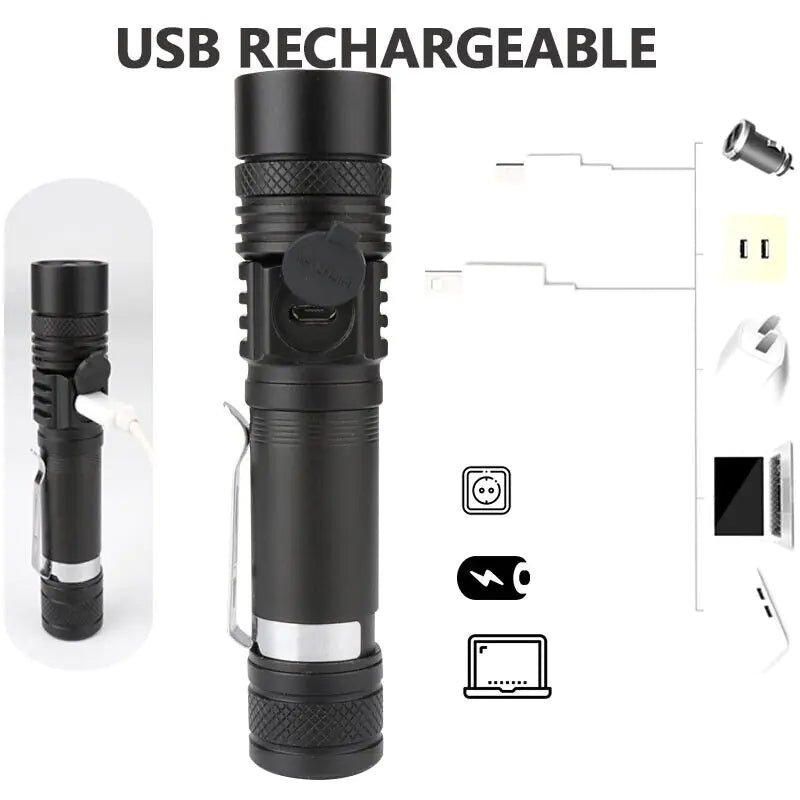 Super Bright 90000LM LED Tactical Flashlight Zoomable With Rechargeable Battery Towed To Adventure
