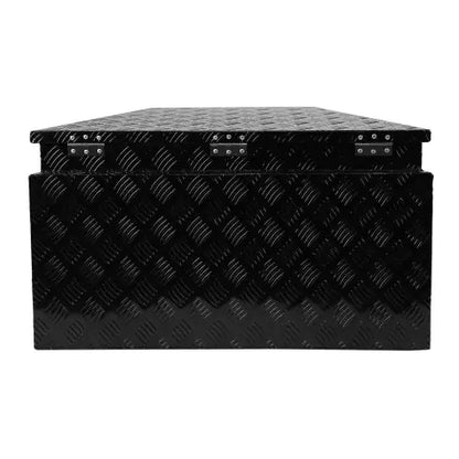 33 Inch Heavy Duty Diamond Plate Aluminum Trailer Tongue Box Pickup Truck Tool Box Storage Organizer With Weather Resistant Seal, Lock   Keys   Black 32.5x20.5x18.3