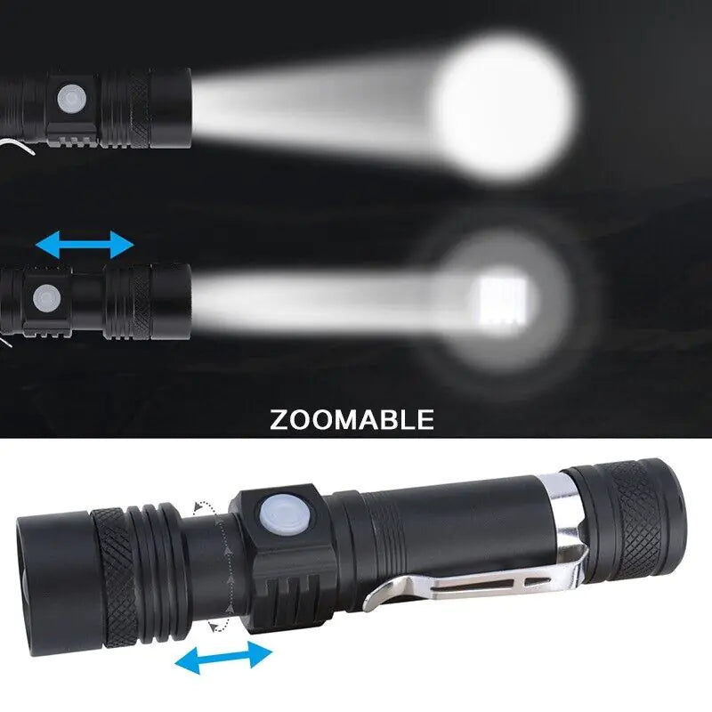 Super Bright 90000LM LED Tactical Flashlight Zoomable With Rechargeable Battery Towed To Adventure
