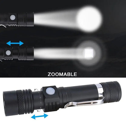 Super Bright 90000LM LED Tactical Flashlight Zoomable With Rechargeable Battery Towed To Adventure