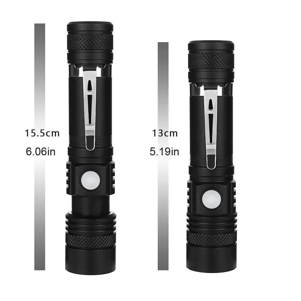Super Bright 90000LM LED Tactical Flashlight Zoomable With Rechargeable Battery Towed To Adventure