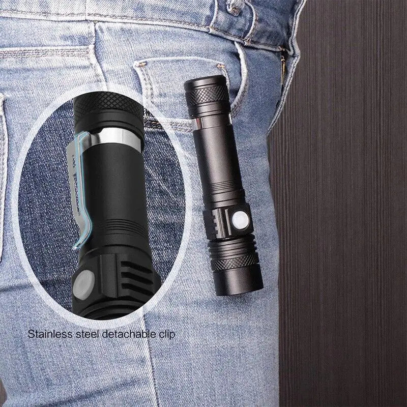 Super Bright 90000LM LED Tactical Flashlight Zoomable With Rechargeable Battery Towed To Adventure