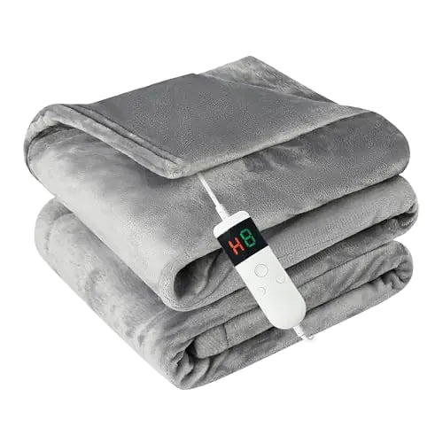 Electric Blanket Heated Throw Soft Flannel Heating Blanket with 8 Hours Auto Off 10 Fast Heating Levels Machine Washable Sherpa Heated Blanket with Overheating Protection (Foot Bag - Gray Throw) Towed To Adventure